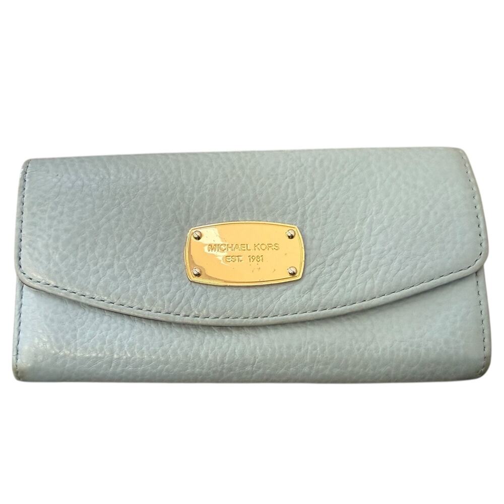 Michael Kors Blue Pebbled Leather Jet Set Long Wallet - Picture 1 of 8